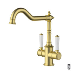 Cambridge Shepherds Crook Kitchen Sink Mixer with Twin Ceramic Handle Brushed Gold